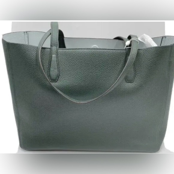 NWT TORY BURCH BLAKE TOTE IN JITNEY GREEN LEATHER SHOULDER BAG POUCH - Picture 5 of 9